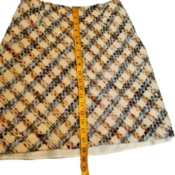 Talbots Wool Blend Cream Blue Tan Textured Skirt Hidden Side Zip Size 8 - Picture 5 of 9